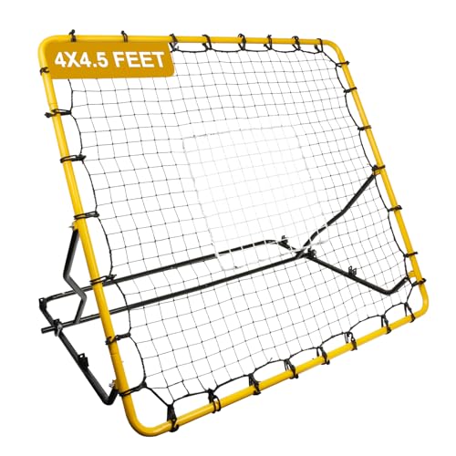 Baseball Rebounder Net, 4x4.5FT Bounce Back Net Fielding Trainer w/ 3 Adjustable Angles for Baseball and Softball Pitch Back Rebound Practice, UV & Weather Resistant Easy-Fold Design