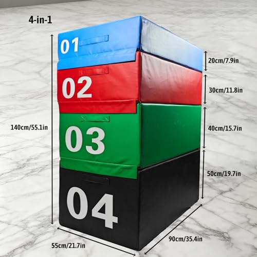Free Combination Plyo Jump Box 7.9-55.1in Stackable Foam Box with Non-Slip Surface, Shock-Absorbing EPE Foam for Plyometrics, HIIT, Strength Training Home Gym(Size:01#+02#+03#+04#) - size: 01#+02#+03#+04#
