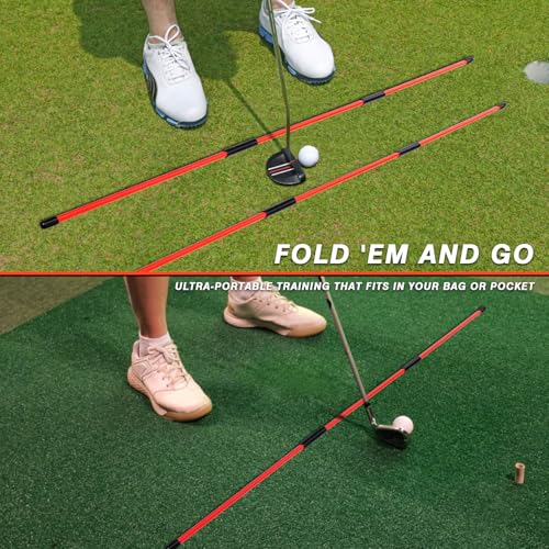Collapsible Golf Alignment Sticks, 40 Inch Golf Alignment Rods for Swing Trainer, Putting, Aiming, Posture Correction and Golf Practice