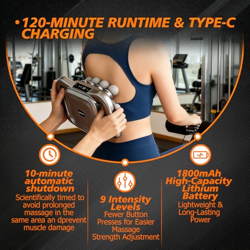 Massage Gun Deep Tissue with 16 Heads, 9 Modes & 9 Levels – Full Body Muscle Massager for Fascia, Electric Percussion Massager Gun for Muscles(Grey)