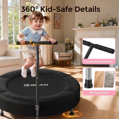 BCAN SP1 36'' Toddler Trampoline, ASTM Certified - Kids Trampoline for Ages 1-6, Foam Handle & Safe Thickened Cover, Mini Trampolines for Kids Indoor, Easy to Assemble| FED Fitness - color: Black-Classic