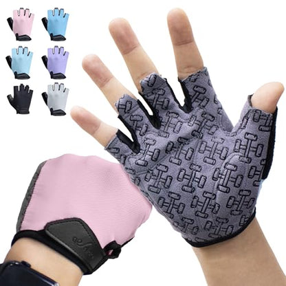 Workout Gloves for Women Men, Full Palm Silicone Grip, Padded Half Finger Gloves for Gym, Weight Lifting, Cycling