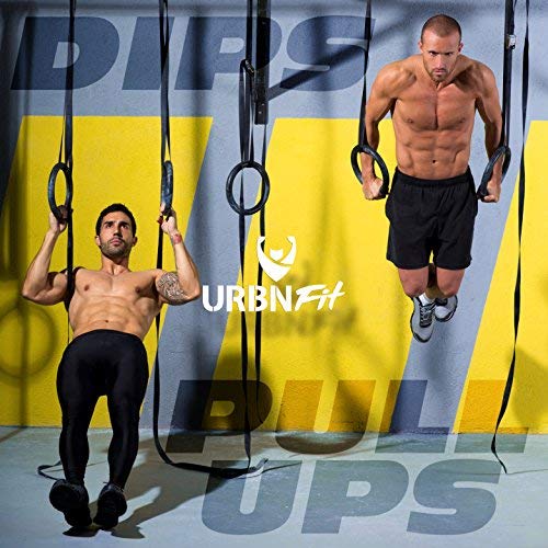 URBNFit Gymnastic Rings - Bodyweight Workout and Strength Training Olympic Non-Slip Rings with Adjustable Straps for Crossfit and at Home Gym Workouts