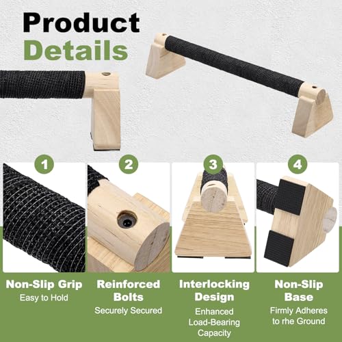 PATIKIL Push Up Bars, Wooden Parallettes Bars, Wooden Push Up Handle with Non-Slip Base and Grip for Strength Training Planks - size: 40cm