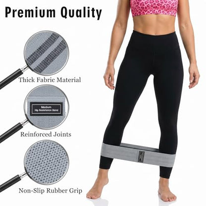 12 Pcs Fabric Resistance Bands for Working Out Booty Bands for Women Men Non Slip Cloth Exercise Band for Legs Squat Hip Thigh Glute Yoga Pilates Home Gym