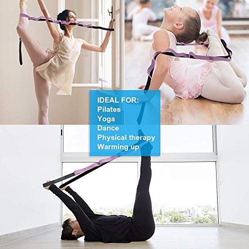 Half-Elastic Stretch Straps with 11 Loops, Stretching Strap for Physical Therapy, Multi-Loop Yoga Strap Fitness Exercise Strap for Yoga, Pilates, Dance, Flexibility&Exercise - color: Half Elastic-Purple