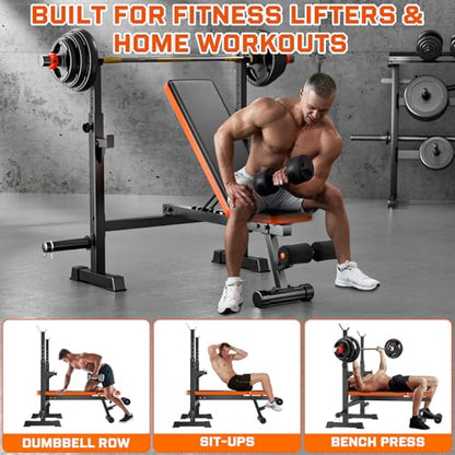 770lbs Weight Bench Set with Squat Rack, 5 in 1 Workout Bench Press With Removable Foot Catch, Adjustable Flat Incline Sit Up Bench for Home Gym Full Body Strength Training