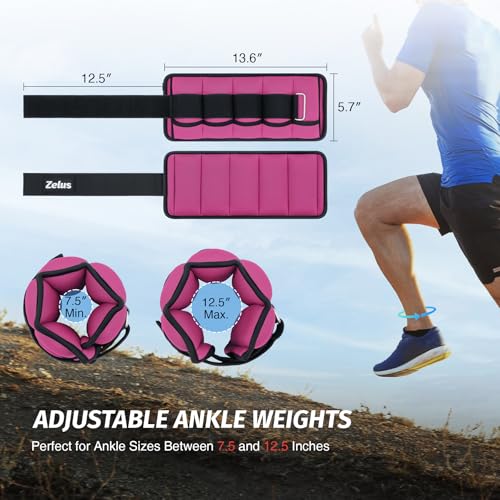 ZELUS 1 Pair Adjustable Ankle Weights, 2 4 6 8 10 lb Modularized Leg Weight Straps for Women Men, Weighted Ankle Weight Set with Removable Sandbags, 1-5 lb per Ankle Strap for Gym Yoga Jogging Walking