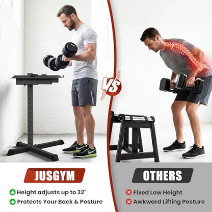 Jusgym Adjustable Dumbbell Stand, 35" Height Adjustable Dumbbell Rack, 300LBS Capacity Home Gym Storage Rack with 90°Rotating Platform（Rack Only）