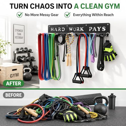 Home Gym Accessories Organization Storage Rack Equipment For Home 8 Hook Wall Hanger Display Gear Barbells Resistance Bands Jump Ropes Lifting Belt Hanger Accessories Hardware Included