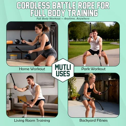 KRYPTX Cordless Battle Ropes for Home Gym – Ropeless Battle Ropes – Heavy Duty Portable Exercise Rope for Strength Training – HIIT Workout, Cardio & Full Body Fitness Training