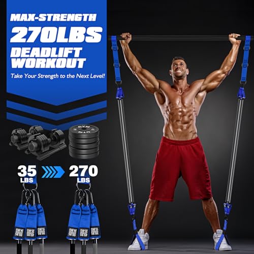 Ayombo Pilates Equipment, Heavy Duty Pilates Bar Kit with Resistance Bands, Portable Gym Adjustable Exercise Bands, Home Squat Training, Arm, Abs, Waist, Chest Strength Workout Equipment for Men - size: 270LBS