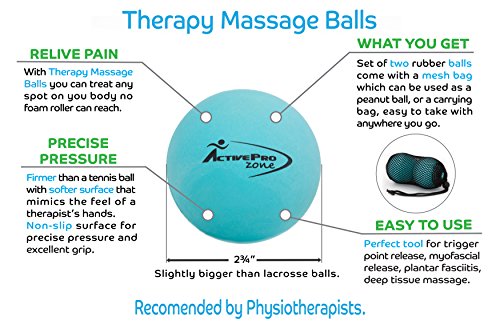 Therapy Massage Ball - Instant Muscle Pain Relief. Proven Effective for Myofascial Release, Deep Tissue Pressure, Yoga & Trigger Point Treatments. Set - 2 Extra Firm Balls W/Mesh Bag.
