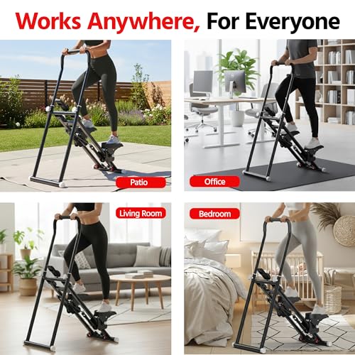 Stair Stepper for Home Gym Exercise, New Version Compact Folding Stair Climber with Quiet Shock-Absorbing Spring, Adjustable Resistance, Long Foam Grip, Stairmaster for Full-Body Workout Equipment