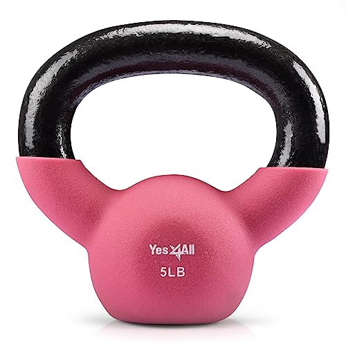 Yes4All Kettlebell, 5-65 LB Neoprene Coated Cast Iron Kettlebells, Wide Grip Handle & Flat Bottom for Swings, Squats, Deadlifts, Push Ups & Full Body Training at Home Gym - Single & Set - color: A1. 5LB - Fruit Dove, style: A. Single