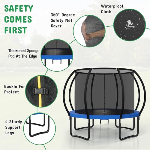 8FT 10FT 12FT 14FT 16FT Outdoor Trampoline with Safety Enclosure Net - color: Blue, size: 10 FT