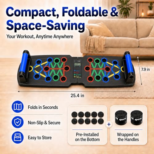 Push Up Board with Smart Counter, Foldable Home Workout Equipment for Men, Portable Pushup Board with Non-Slip Handles for Chest, Shoulders, Back & Triceps Training