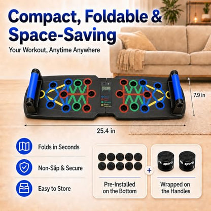 Push Up Board with Smart Counter, Foldable Home Workout Equipment for Men, Portable Pushup Board with Non-Slip Handles for Chest, Shoulders, Back & Triceps Training