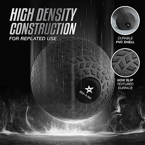 Yes4All Slam Balls, 10-40lb Weighted Ball Weight, Durable PVC Sand Filled Workout Dynamic Slam Ball for Strength Training, Tread, Black, 20lbs - color: Black, style: D. 20lbs