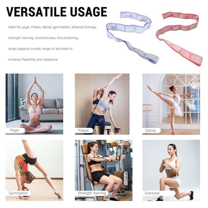 2- Pack Stretching Strap with 8 Loops - Multi-Loop Yoga Straps, Elastic Stretch Bands for Pilates, Dance, Gymnastics, Physical Therapy, and Exercise - color: Pink-Red,Pink