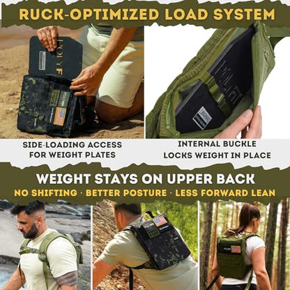 Polyfit Rucking Backpack 2.0 - Weighted Ruck Pack for Weight Plates - Patent Pending Side-Loading Rucksack for Walking, Running, Rucking, Strength and Endurance Training - Black Camo - color: Black Camo