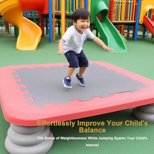 Cryfokt Kids Trampoline, 4.9 x 25.6 x 25.6in Mini Trampoline for Toddler, Indoor Play Equipment with Non Slip Base, Shock Absorbing Jumping Board for Cardio Exercise and Balance