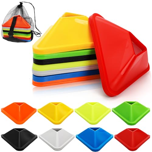 48 Pack Soccer Cones for Training, Flexible Agility Disc Cones with Carry Bag and Strap, Mini Sports Practice Equipment for Football Basketball Drills (8 Colors)