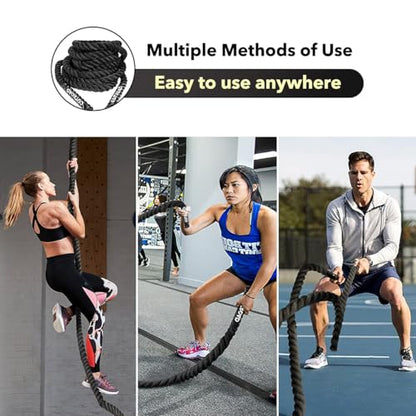 Heavy Battle Ropes 1.5 inch 30 ft- Polyester Workout Rope Full Body Workout Equipment for Crossfit Training, Home Gym or Fitness Exercise, Building Muscle, Black…