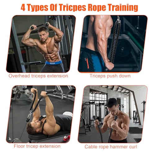 Long Tricep Pull Down Rope Exercise Tricep Rope 55 inch Pull Down Rope with Latch Gym Cable Machine Accessories