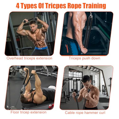 Long Tricep Pull Down Rope Exercise Tricep Rope 55 inch Pull Down Rope with Latch Gym Cable Machine Accessories