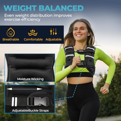Weighted Vest, 8lb/12lb/16lb/20lb Weight Vest with Reflective Stripes for Men Women, Two Adjustment Straps for Workout, Strength Training, Running, Fitness, Muscle Building, Weight Loss