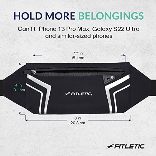 Fitletic Modern Sports Running Belt For Men & Women – Water Resistant Pouch - Fits All Smart Phones- Lightweight, Low Profile Design –Lycra Coated With Inner Card Organizer Pocket - color: Black