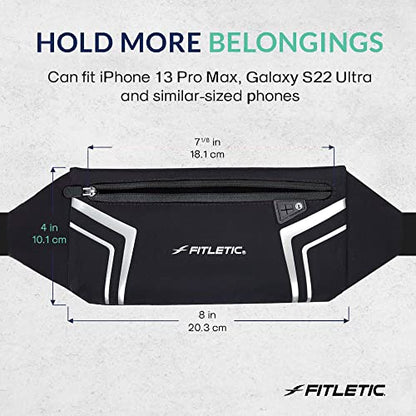 Fitletic Modern Sports Running Belt For Men & Women – Water Resistant Pouch - Fits All Smart Phones- Lightweight, Low Profile Design –Lycra Coated With Inner Card Organizer Pocket - color: Black