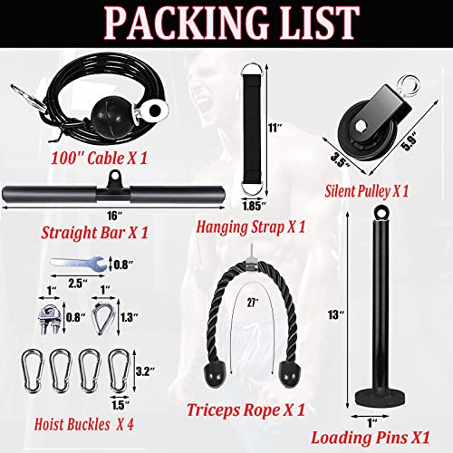 LAT Pulley System for Home Gym – Strength Training Fitness Equipment Cable Machine for Triceps, Biceps, Back & Shoulder Workouts - color: Cable