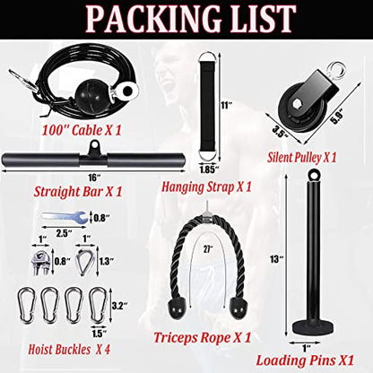 LAT Pulley System for Home Gym – Strength Training Fitness Equipment Cable Machine for Triceps, Biceps, Back & Shoulder Workouts - color: Cable