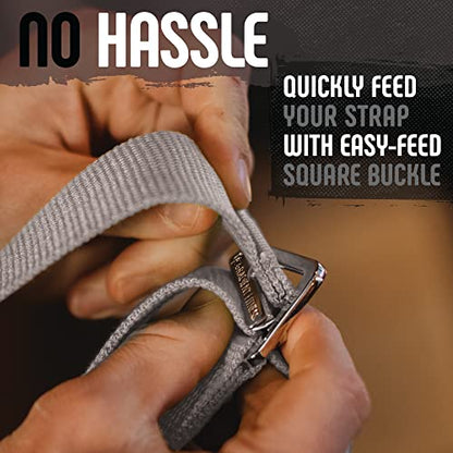 Yoga Strap, Friction-Less Easy-Feed Buckle, Super Soft Cotton/Polyester Blend Webbing, Free eGuide. (8 Feet) - color: Grey