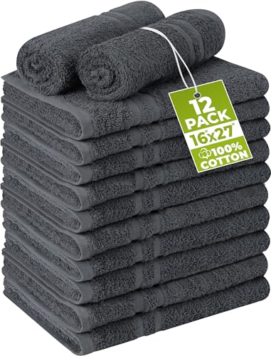 Utopia Towels Cotton Bleach Proof Salon Towel 16 by 27 inches, Bleach Safe 100% Cotton Hand Towel for Gym, 12 Pack, Dark Grey - color: Dark Grey, size: 12 Pack