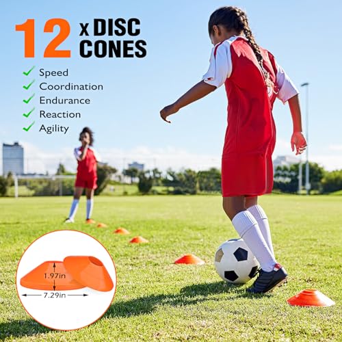 Soccer Training Equipment, Speed Agility Training Equipment for Youth Adults, 20ft Agility Ladder, 4 Hurdles, Jump Rope, 12 Cones, Running Parachute, Basketball Football Training Equipment