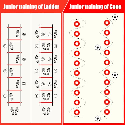 2 Pack Agility Ladder, Soccer Speed Training Equipment Set with Total 26 ft Agility Ladder, 12 Cones, 4 Adjustable Hurdles, Jump Rope, for Soccer, Basketball, Football, Kids, Youth, Adults - color: 4.Red