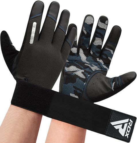 RDX Weight Lifting Gloves with Wrist Support -Touch Screen Full Finger Gym Workout, Breathable Anti Slip Padded Grip, Men Women Fitness Training, Powerlifting Bodybuilding HIIT Exercise Weightlifting - color: Blue, size: Medium