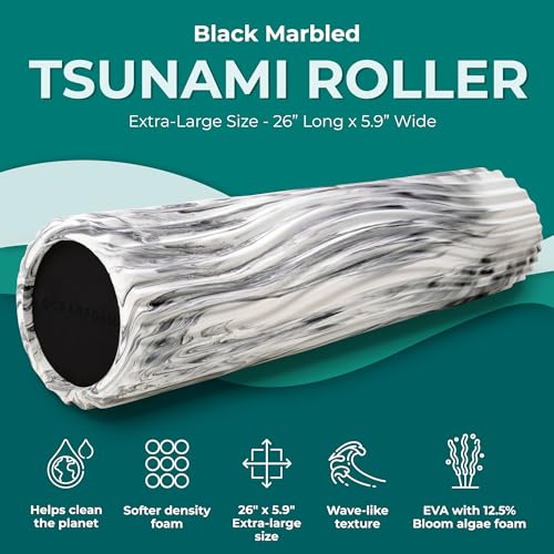 Tsunami Roller (Black Marbled) - Extra-Large, 26" x 5.9" - Soft, Textured Foam Roller for Physical Therapy, Back Pain, Exercise & Stretching - Wave Textured - Yoga, Athletics, & Wellness - color: Black Marbled