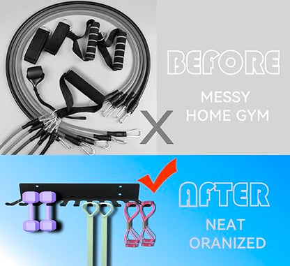 11hooks heavy duty Multi-Purpose gym storage wall Organizer rack Home Gym Storage Rack for Gym Equipment for Barbells, Lifting Belts， Jump Ropes,Resistance Bands, Gym Accessories