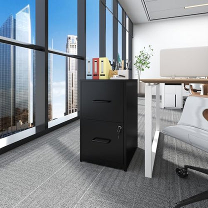 Metal File Cabinet with Drawer Heavy Duty Locking File Cabinets - color: Black, size: 25.6"H-2 drawers