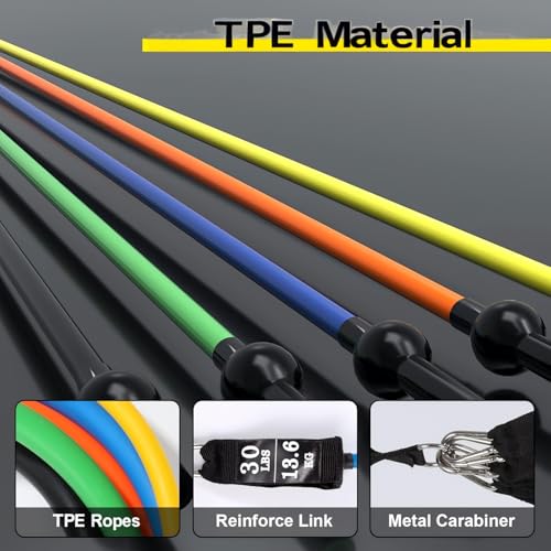 Resistance Bands Set (12pcs), Workout Bands with Handles, Door Anchor, Ankle Straps and Carry Bag, Exercise Bands for Shape Body and Home Workouts