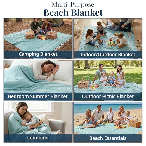 LANE LINEN Beach Blanket Sand Free, Picnic & Oversized Beach Towel - Aqua - color: 05: Aqua, size: Beach Blanket (82" x 82")