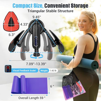 Inner Thigh Exerciser for Women, 15-80 LB Adjustable Resistance Thigh Trainer with Resistance Band(2PC), Thigh Workout Kegel Equipment for Pelvic Floor Muscle, Shaping, Yoga & Home Fitness