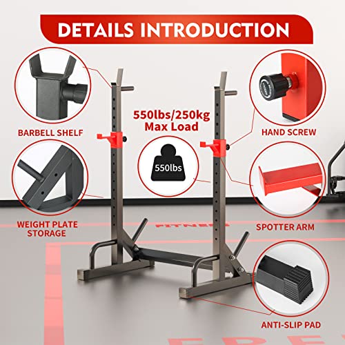 Adjustable Squat Rack, Barbell Rack, Bench Press 550 LBS Max Load Multi-Function Home Gym Weight Lifting Dumbbell Racks Stands - Great for Beginners and Professional Use