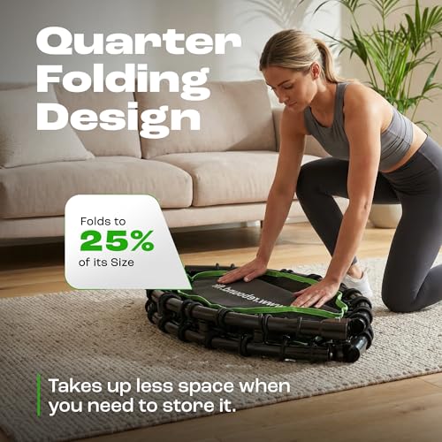 MXL Just Bounce 44" Bungee Rebounder, Premium Quarter-Folding Mini Trampoline for Adults with Handle, Silent & Low-Impact Bounce, Perfect for Indoor, T-Bar for Stability, 330lb/440lb Weight Limit