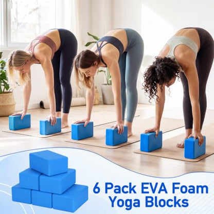 Wettarn 6 Pack Yoga Blocks 9 x 6 x 4 Inch EVA Foam, Lightweight - color: Blue