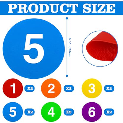 JarThenaAMCS 12Pcs Spot Markers 9 Inch Non Skid Rubber Agility Poly Spots Flat Cones Floor Spots for Kids Sports Training Soccer Basketball Outdoor Classroom